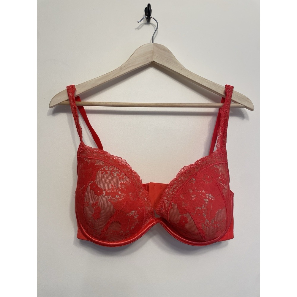Cacique Boost Plunge Bra 38DD Red Lace Underwire Push-up Removable Pads
